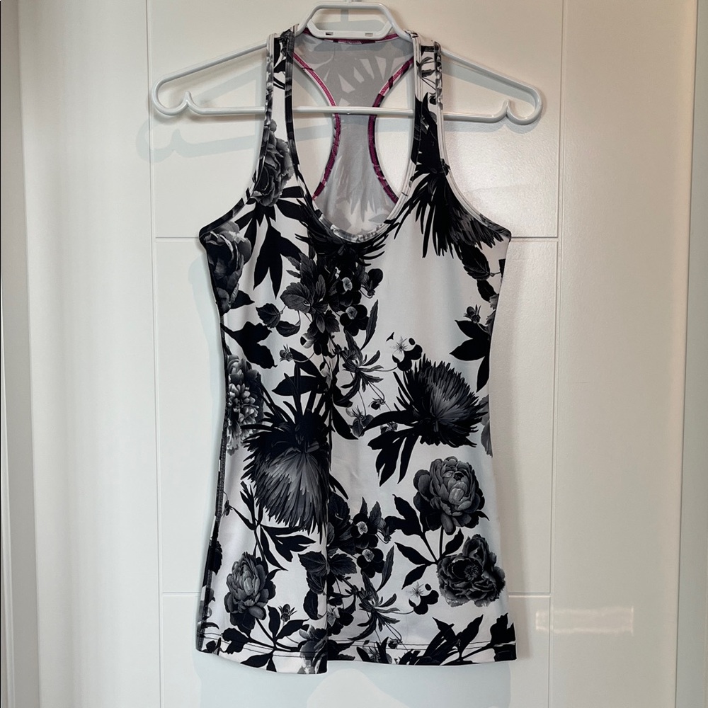 Lululemon Athletica Black and White Floral Tank Top